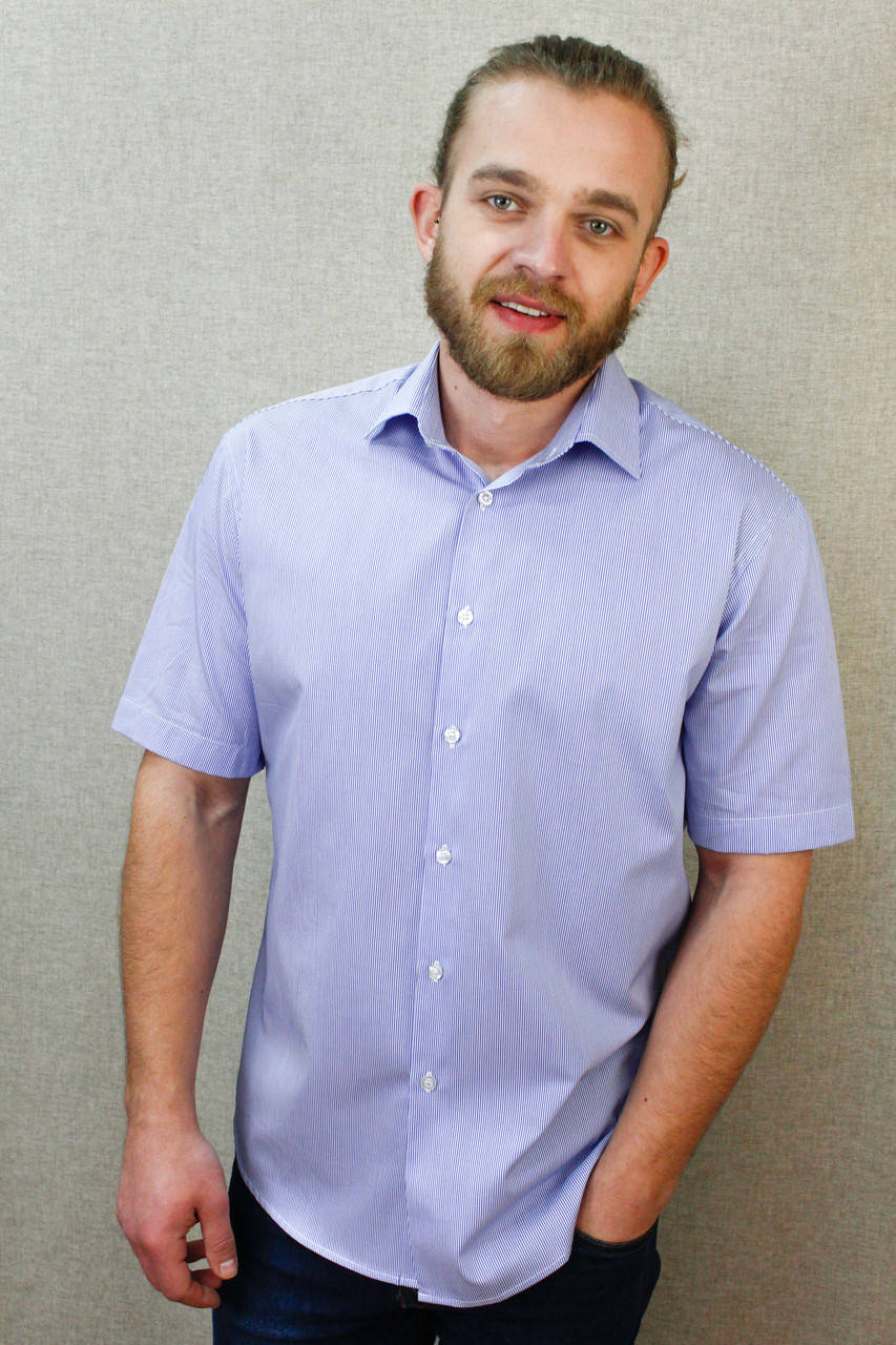 

Мужская рубашка в голубую полоску с коротким рукавом, Белый