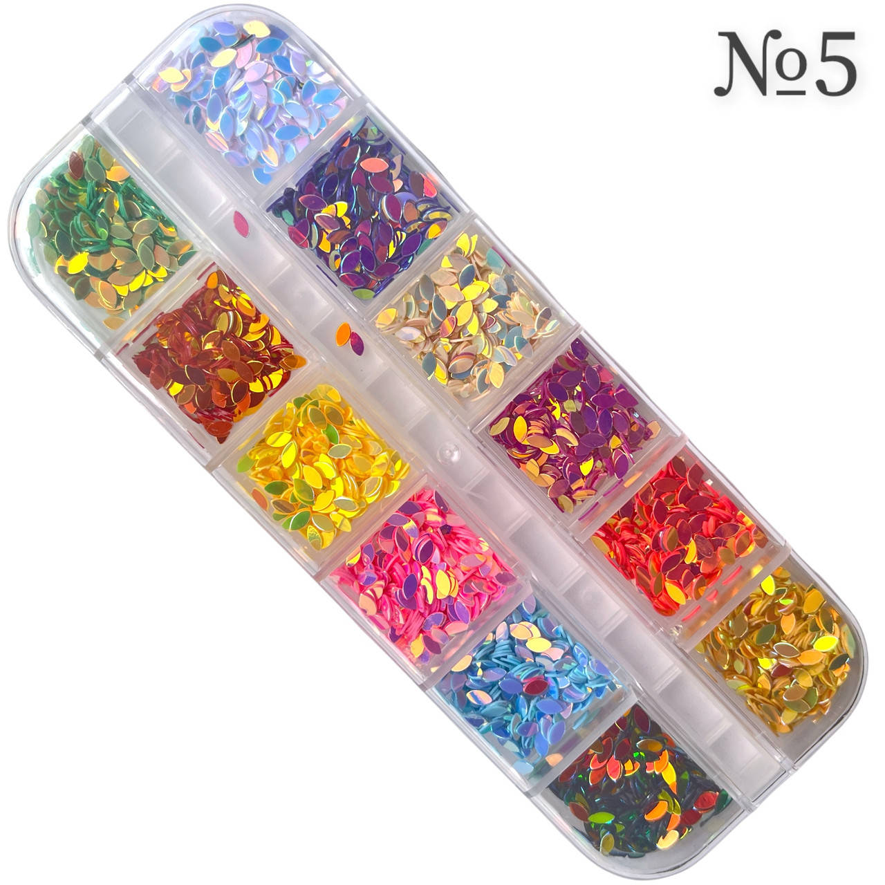 

Набор украшений для дизайна и декора ногтей в пластиковом контейнере, 12шт./уп. Яркие цветные стразы №5