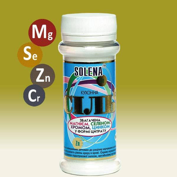 

Соль для диабетических диет, с Магнием, Селеном, Хромом и Цинком SOLENA