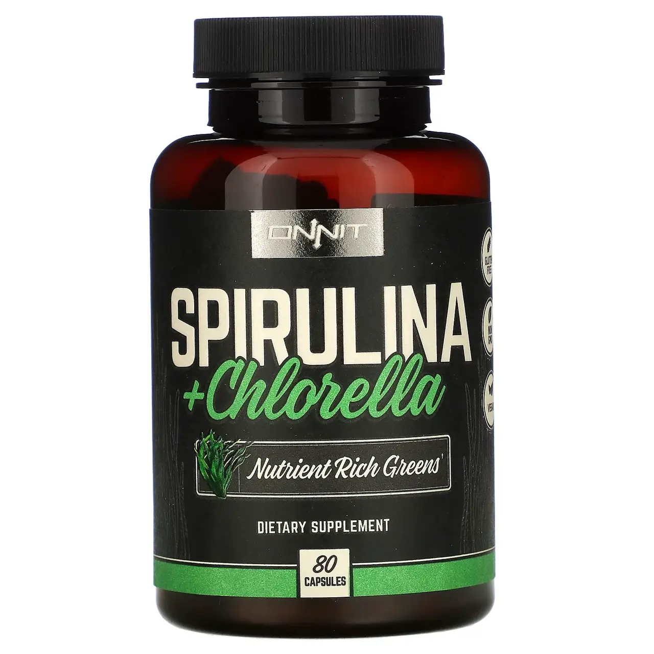 

Onnit, спирулина и хлорелла, 80 капсул