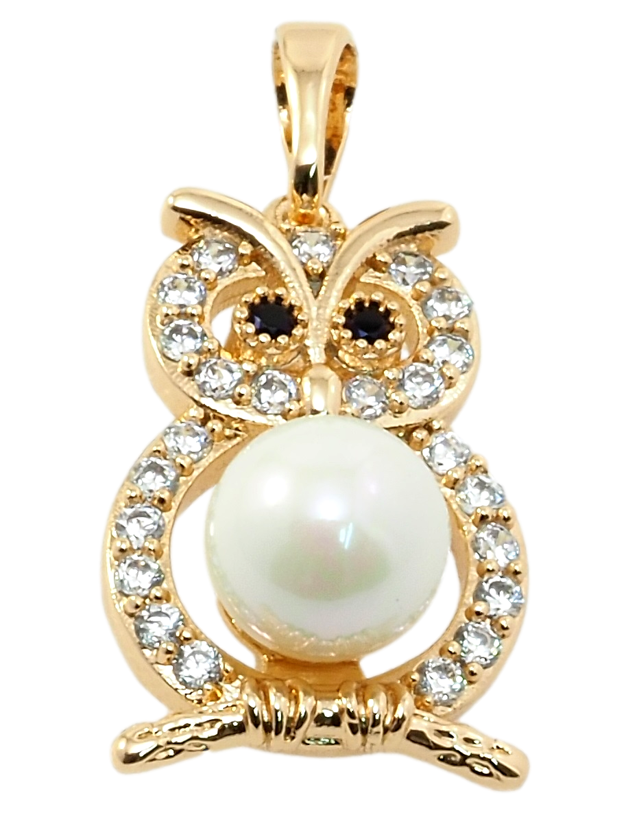 

Кулон Xuping Позолота 18K "Сова с жемчужиной и цирконием" для цепочки до 5мм
