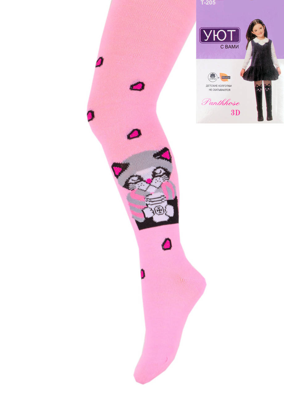 

Колготки детские Уют T205-4 104-116 с котиками для девочки На рост 86-98, Розовый