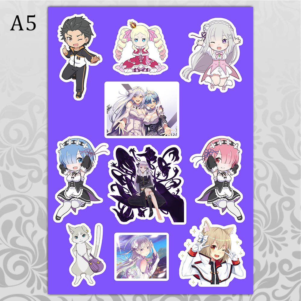 

Стикеры Аниме Re Zero без порезки 02, Разные цвета