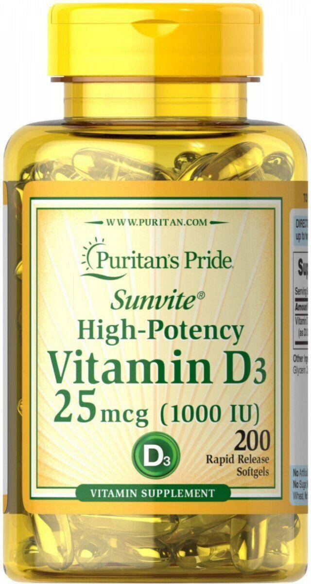 

Витамины Puritan's Pride - Vitamin D3 25 мкг (1000 IU) (200 капсул)