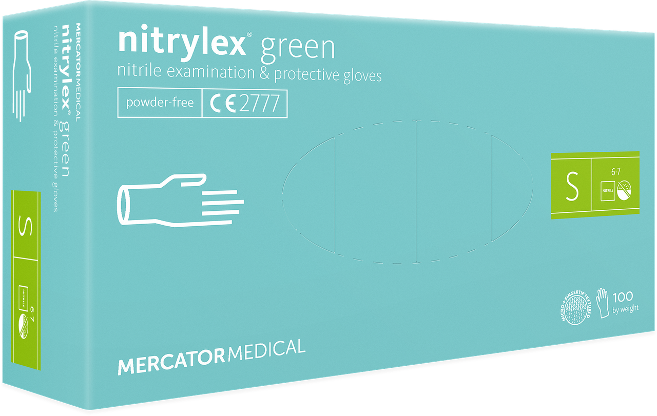 

Перчатки нитриловые Nitrylex мятного цвета 100шт, Зелёный