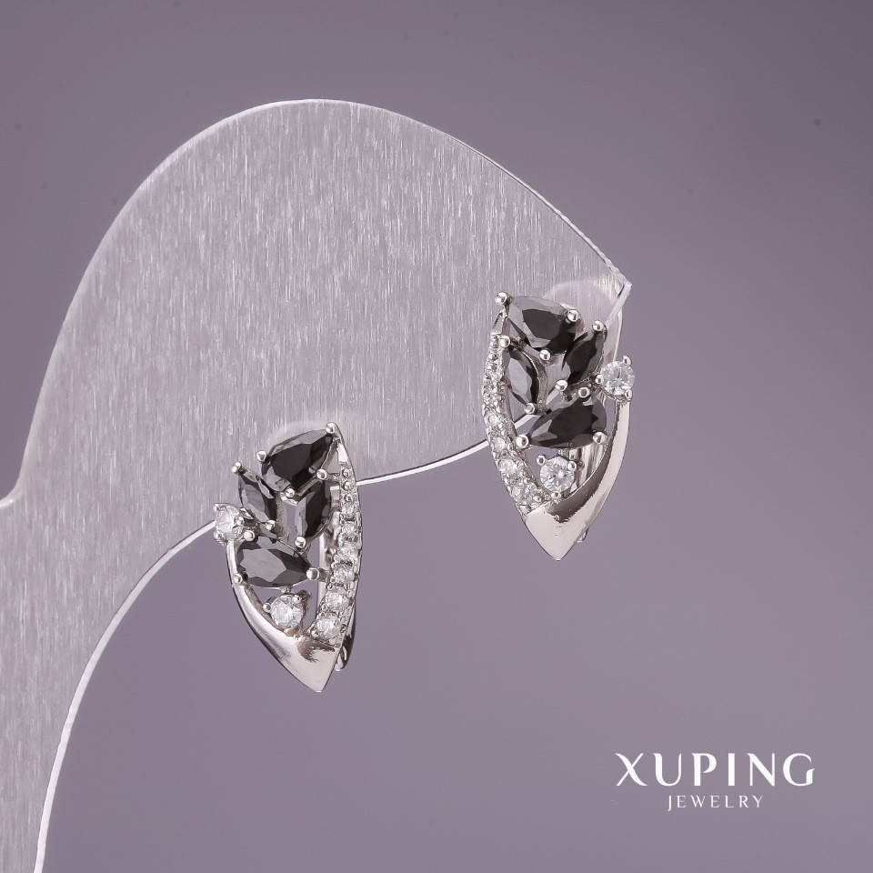 

Серьги Xuping с черными камнями 16х9мм родий