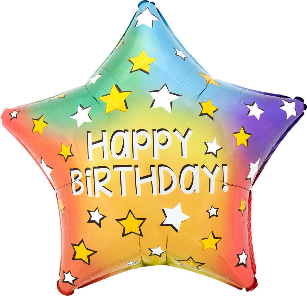 

Шар фольгированный звезда Happy Birthday звёздочки (Китай), Разные цвета
