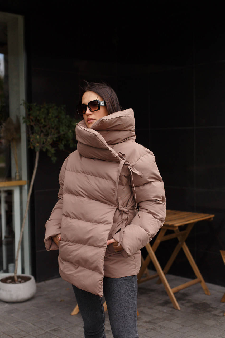 

Женский пуховик на завязках "Джесика" M, Бежевый