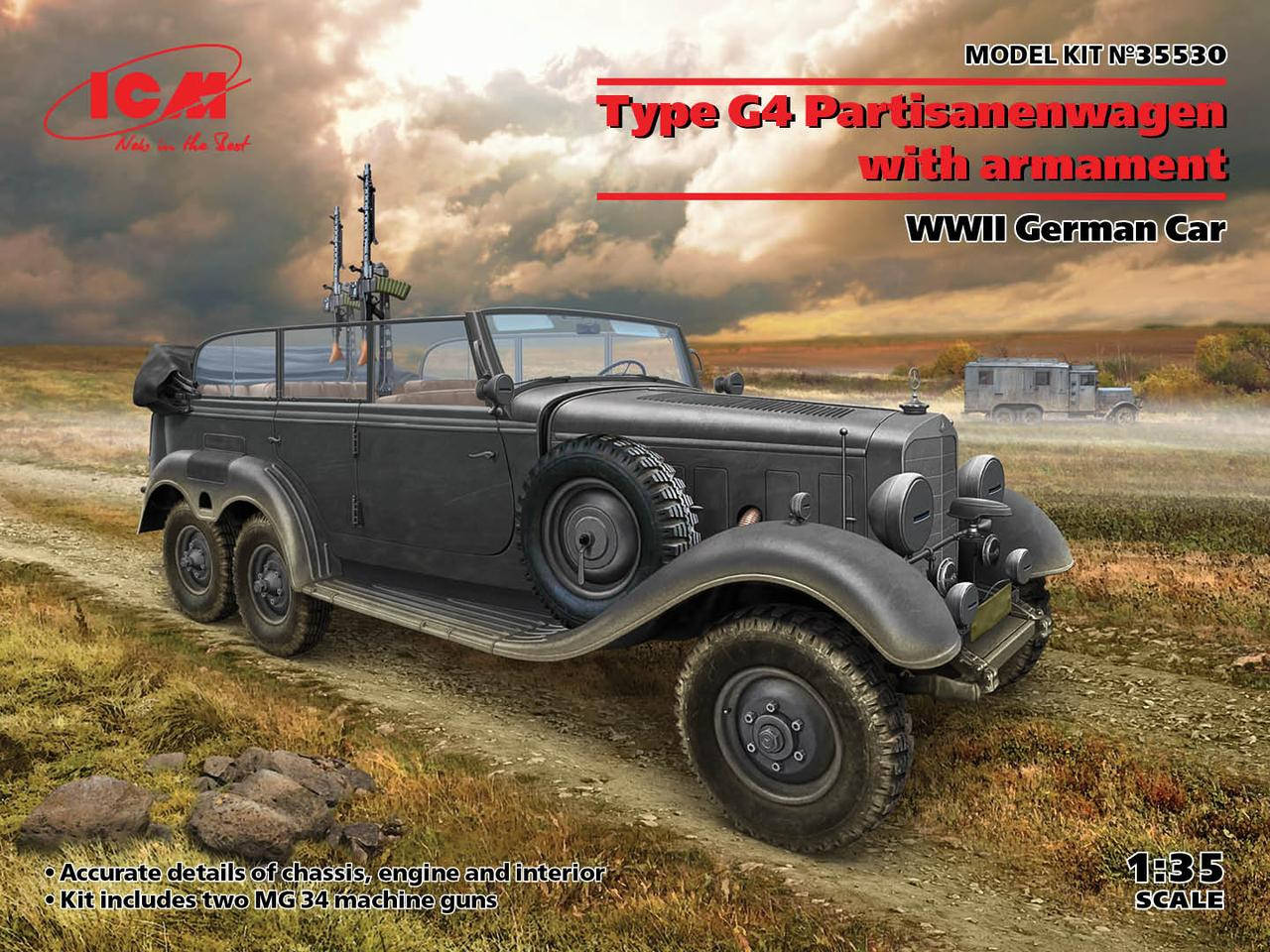 

Немецкий штабной автомобиль Тип G4 Partisanenwagen II МВ с пулеметом. 1/35 ICM 35530