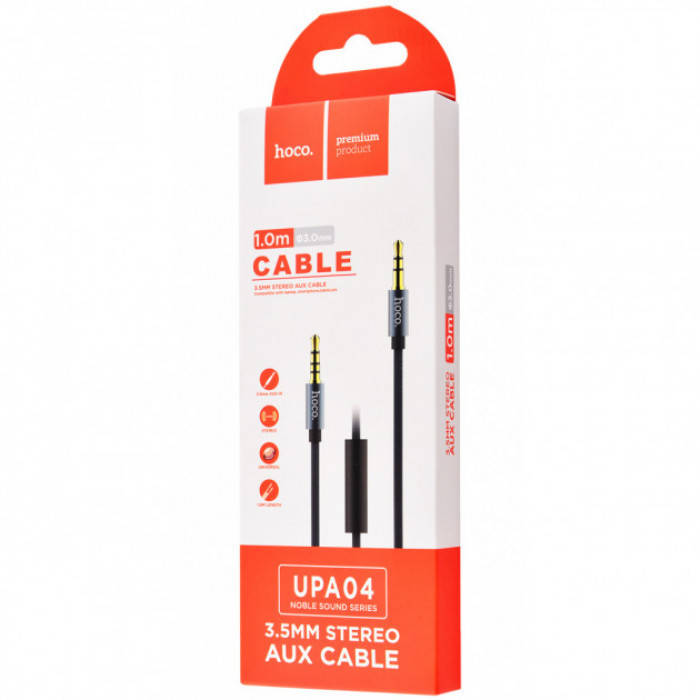 

Кабель Hoco UPA04 Noble sound series AUX audio (with mic) Black, Черный