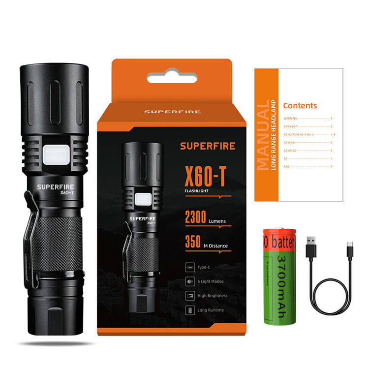 

Ліхтарик тактичний Superfire X60-T, 1500 лм, USB