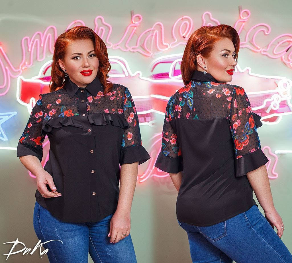 

Блузка женская софт+шифон (50-52)(3цв) "LARA-3" недорого от прямого поставщика, Разные цвета