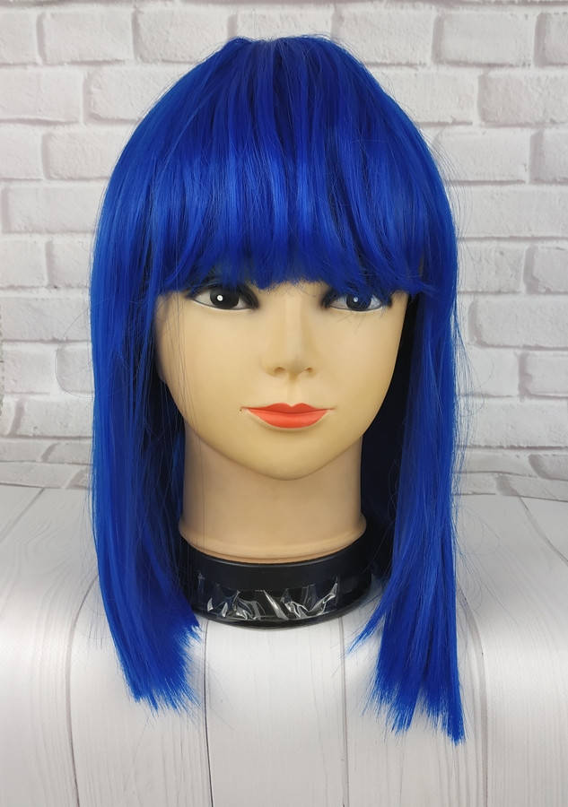 

Парик женский искусственный каре синий с прямой челкой 40см
