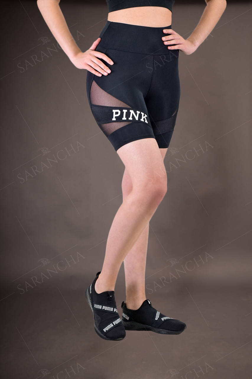 

Велосипедки спортивные женские с накаткой PINK белого цвета, Черный
