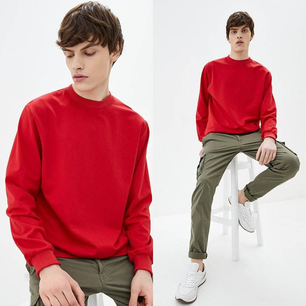 

Мужской красный однотонный Свитшот без начеса, легкий свитер, кофта весна-осень XL