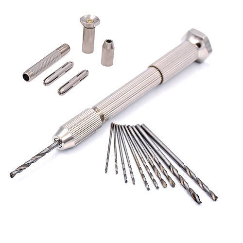 

Ручная мини дрель, 2 двусторонние цанги, 10 сверл