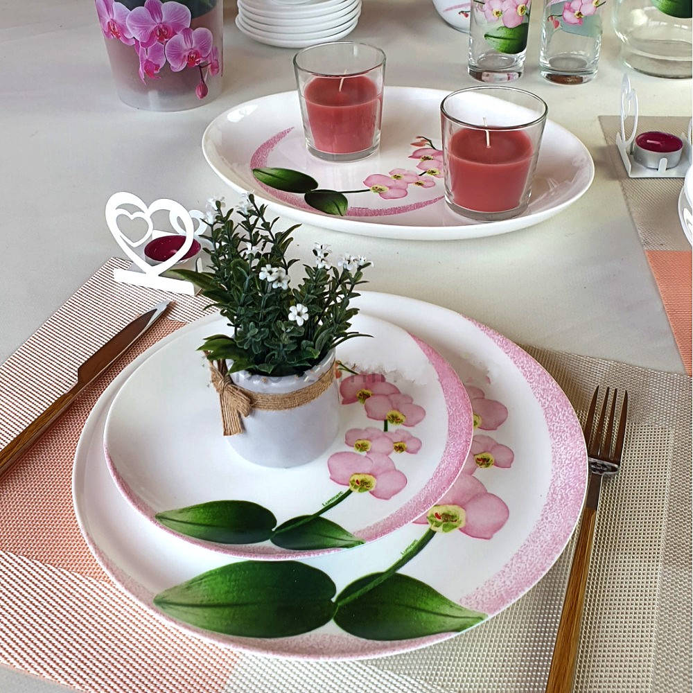 

Белый столовый сервиз с розовыми орхидеями Luminarc Pink Orchid 46 предметов