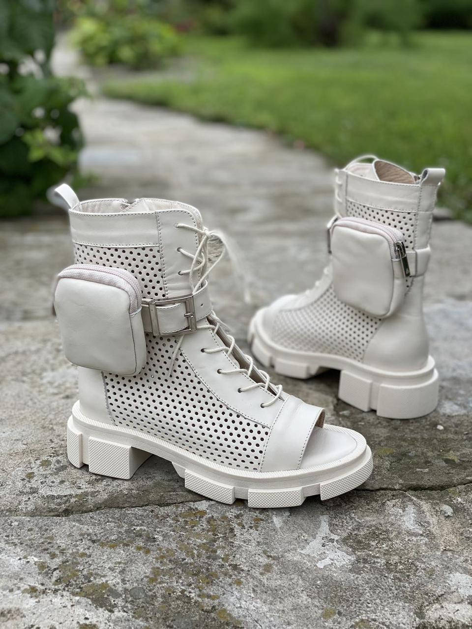 

Женские ботинки берцы летние кожаные в стиле Прада бежевые 36-41, Бежевый