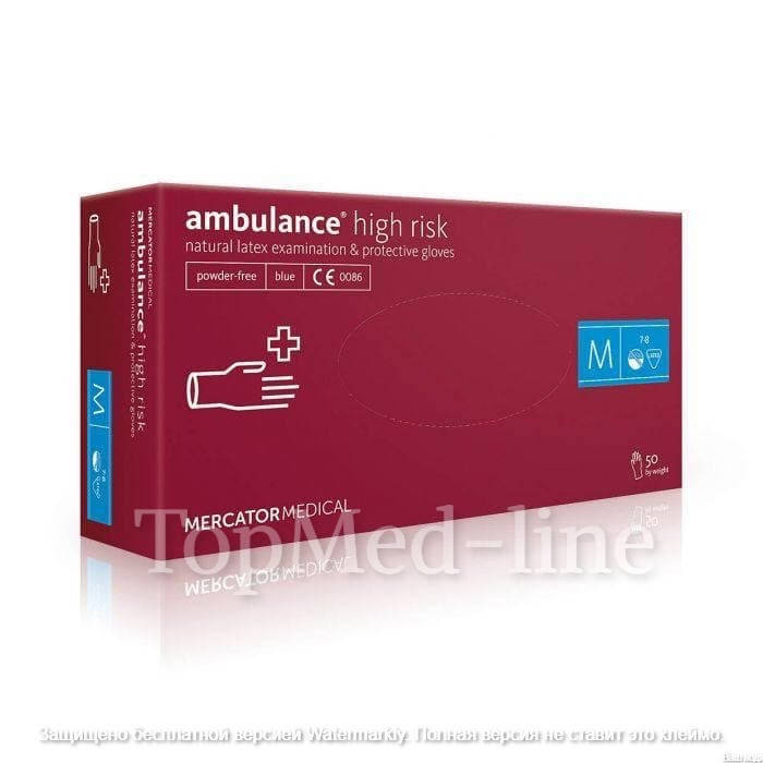 

Перчатки латексные Mercator Medical Ambulance High Risk, (50шт/уп), Синий