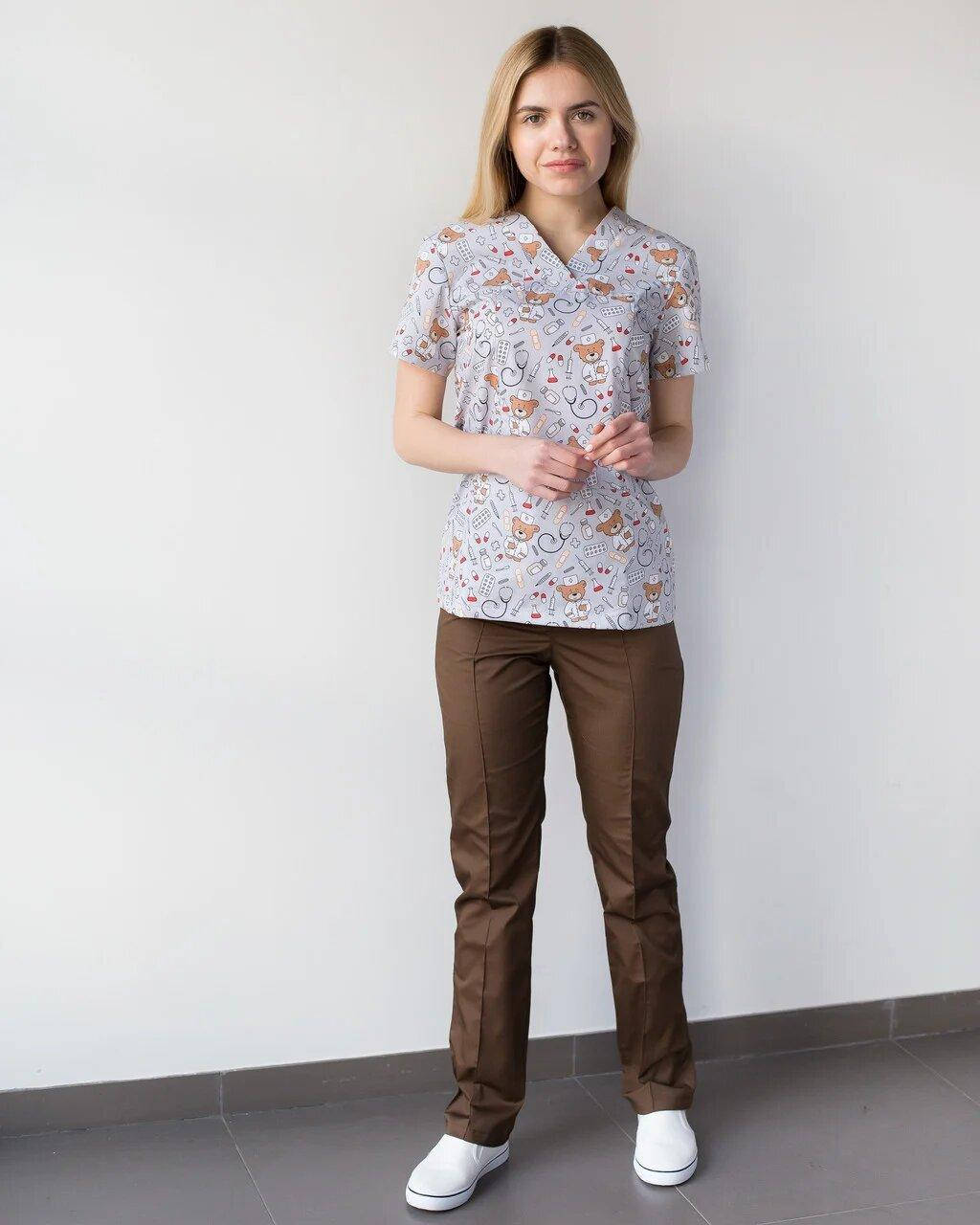 

Женский медицинский костюм врача с принтом мишки, Разные цвета