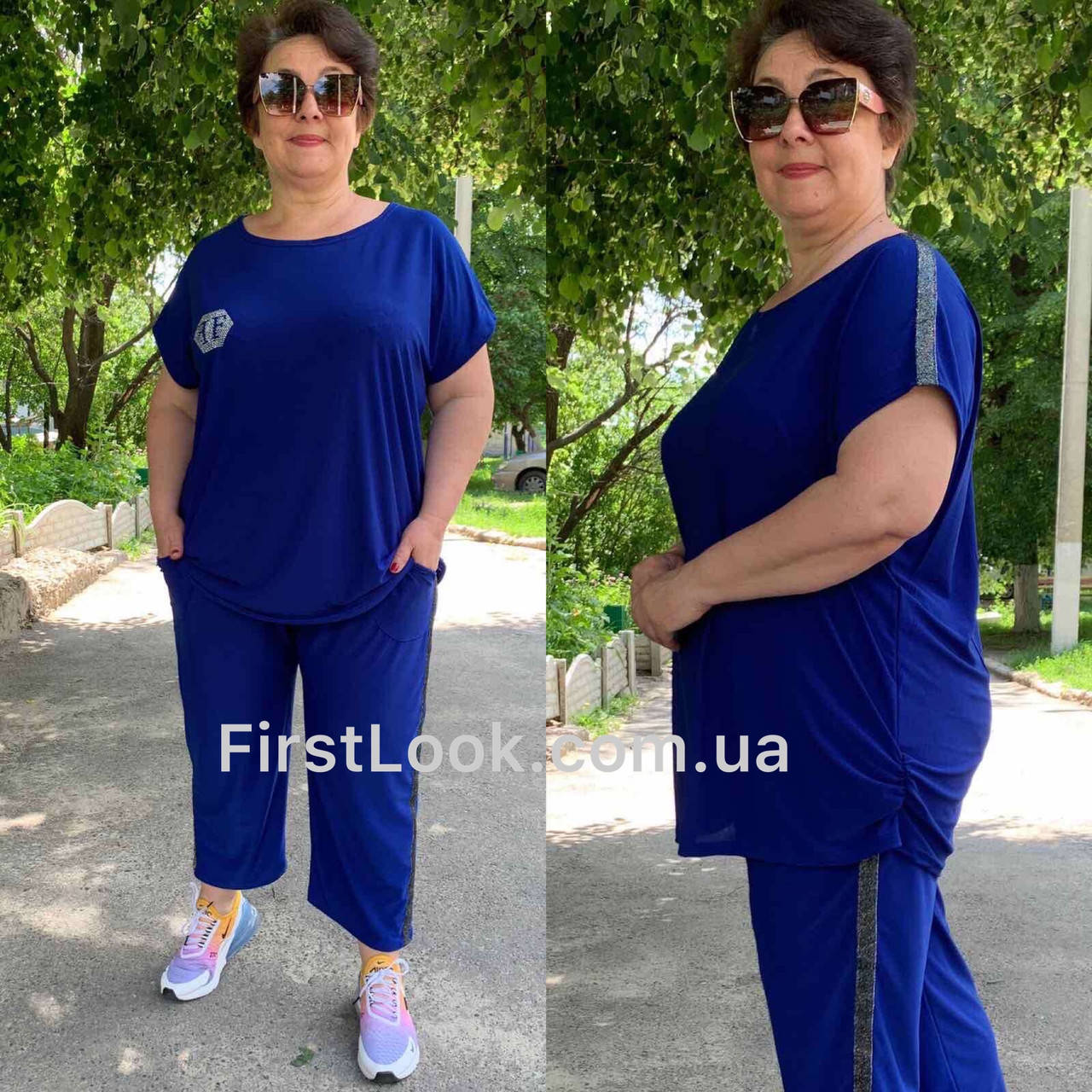 

Женский костюм с капри большие размеры (с 50 по 64 размер), Электрик