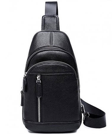 

Мужской черный кожаный слинг на плече TIDING BAG A25F-020-1A