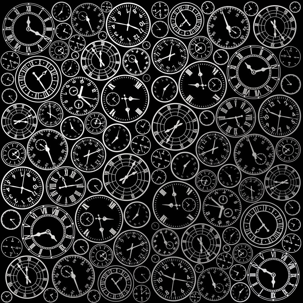 

Папір з фольгуванням - Silver Clocks Black - Fabrika Decoru - 30x30