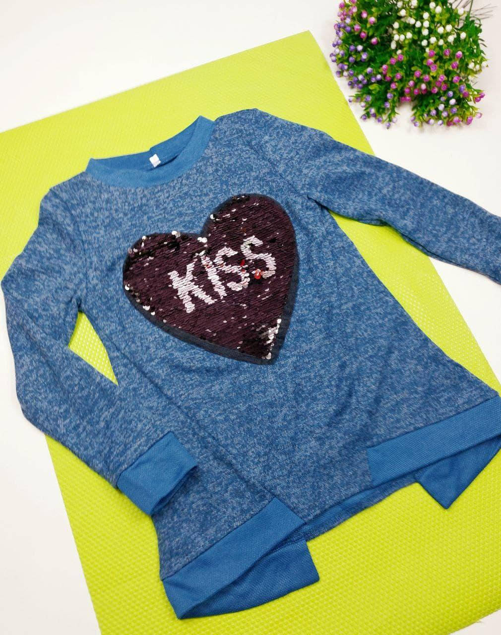 

Батник на девочку, на рост 134 140 146 152 см, ткань ангора, цвет синий 152