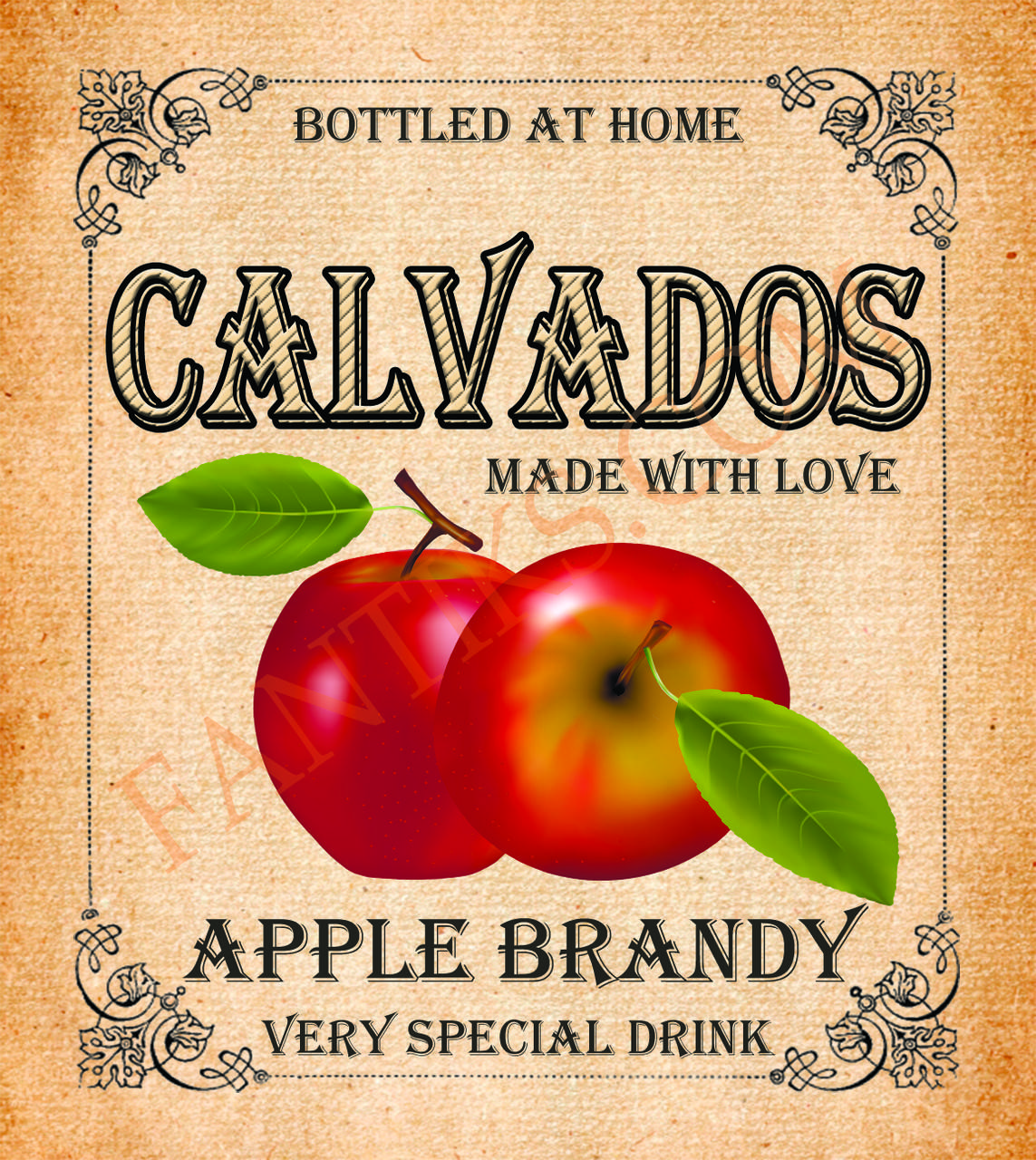 

CALVADOS -наклейка сувенирная на бутылку кальвадоса 8 х 9 см (+покрытие)