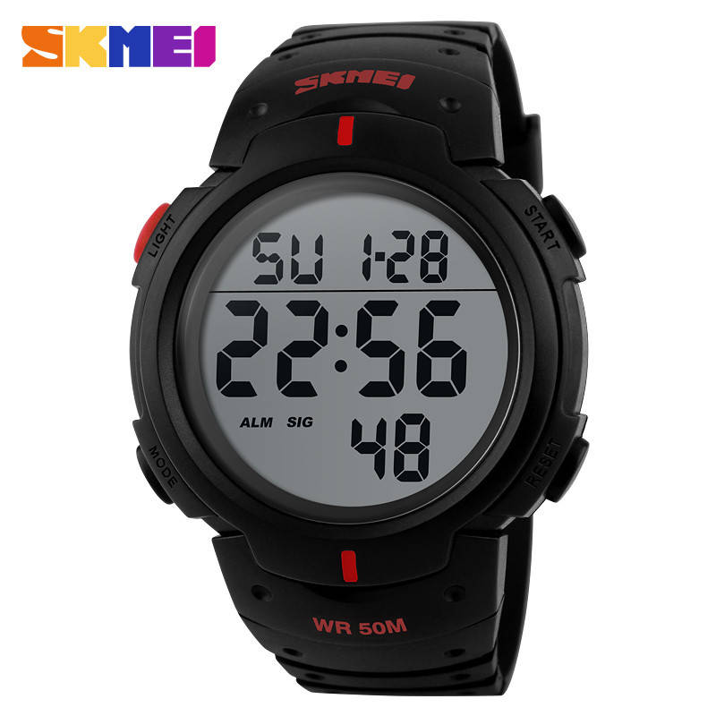 

Skmei 1068 черные с красными вставками мужские спортивные часы