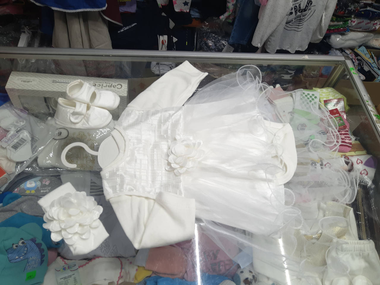 

Крестильный нарядный костюм для для девочки с повязкой р.62 68