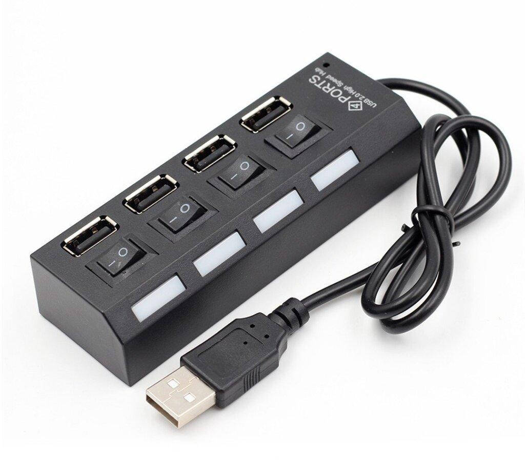 

USB HUB 4 порта с выключателем, черный