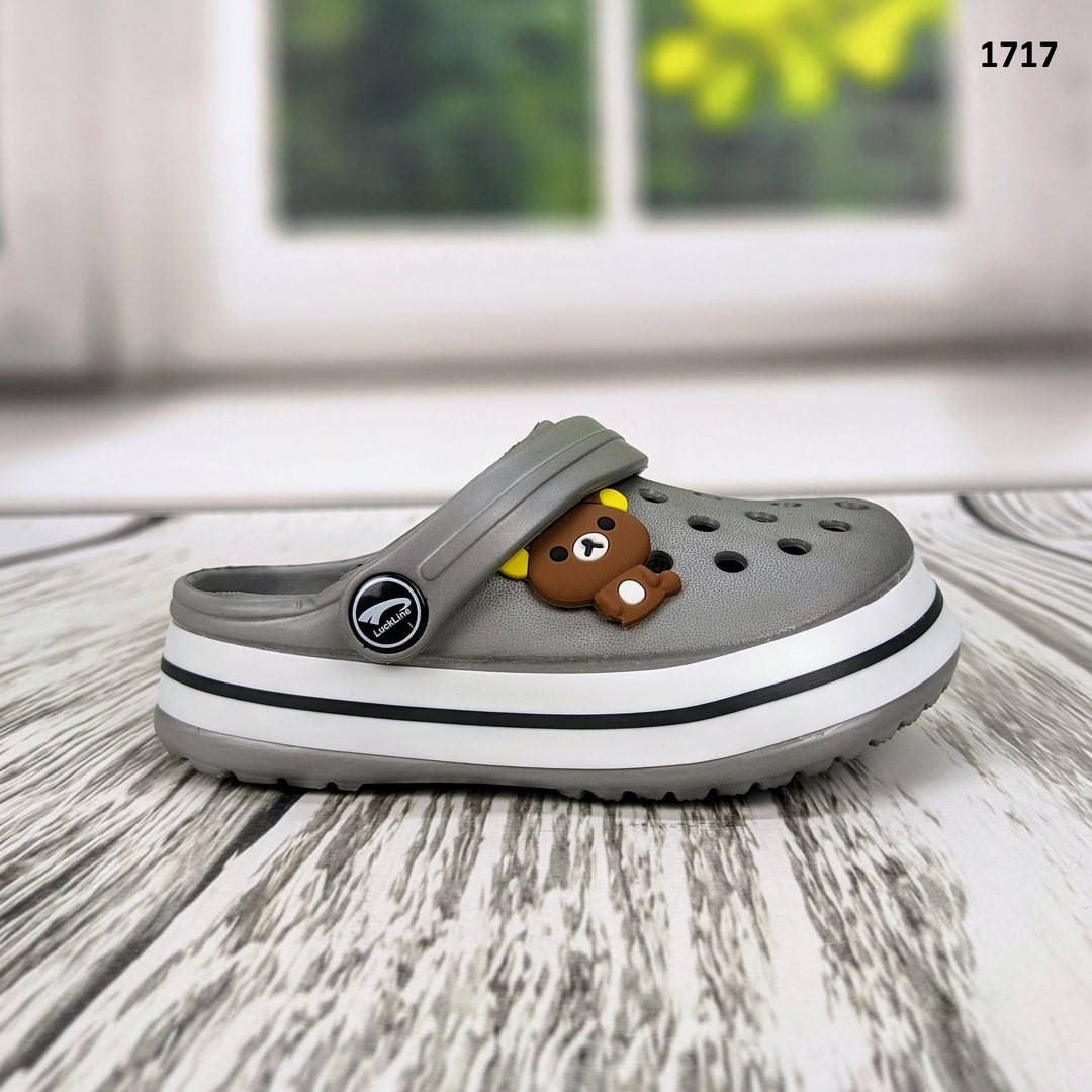 

Кроксы сабо детские для мальчика серые с мишкой Luck Line, Серый