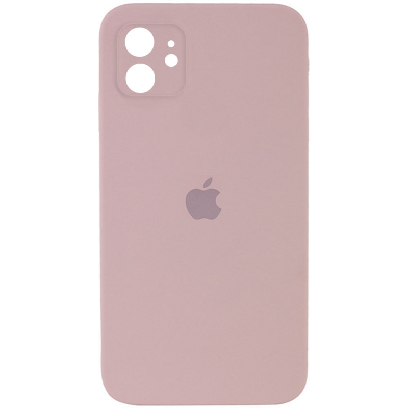 

Силиконовый чехол Full Silicone Case для iPhone 12/Айфон 12 c закрытым низом и защитой камеры Светло-розовый