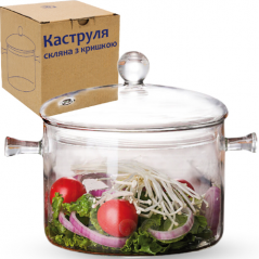 

Каструля скляна з кришкою 1,5л, Прозрачный
