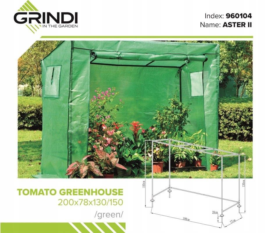 

Теплица для помидоров и огурцов 200/78/130, Зелёный