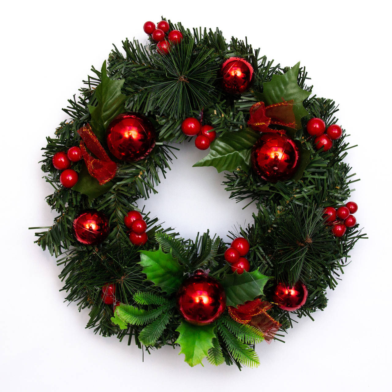 

Венок украшенный, красный декор, 25 см, зеленый (471010)