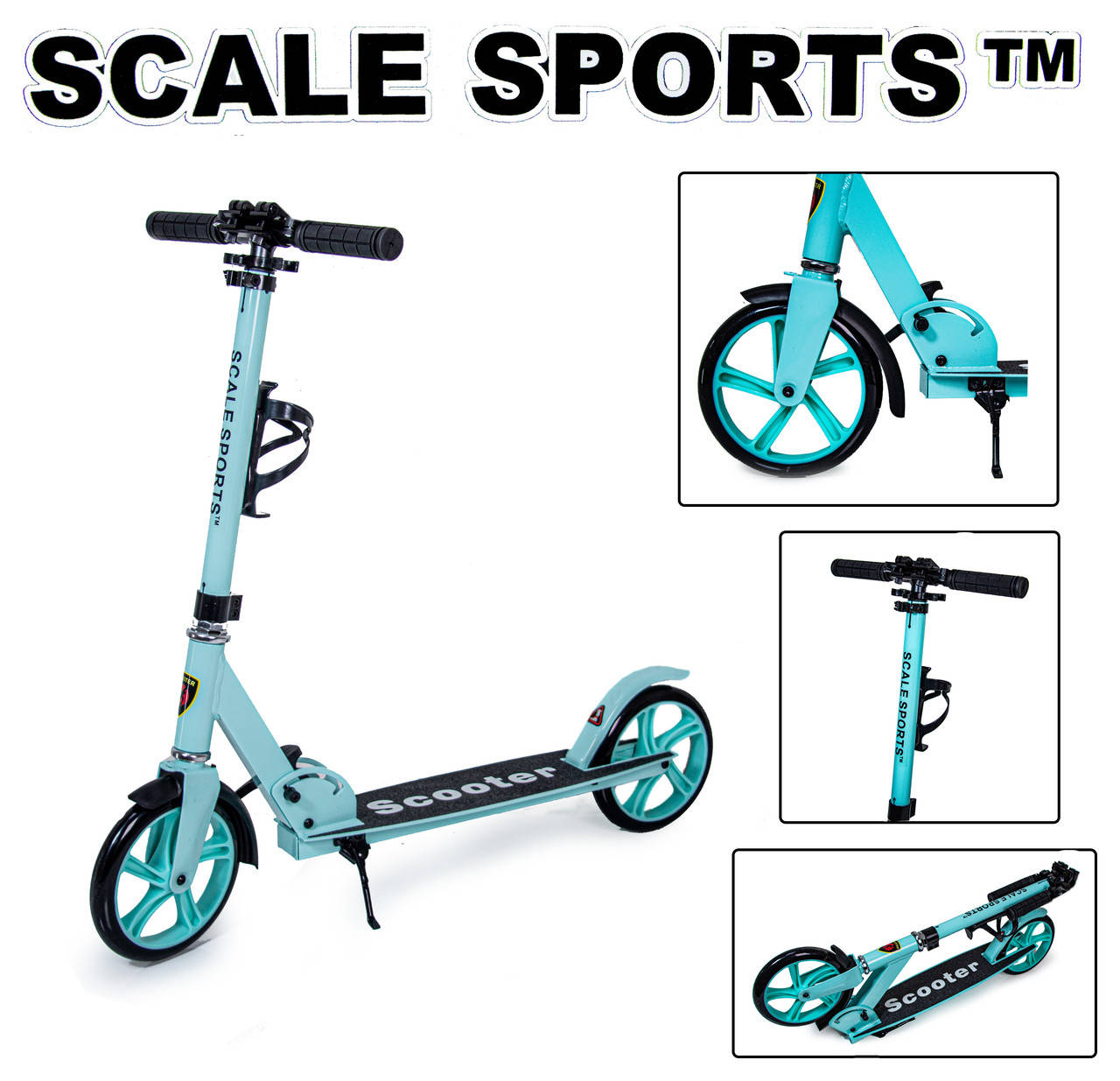 

Двухколесный самокат для детей и взрослых Scale Sports SS-05 Бирюзовый цвет, Белый