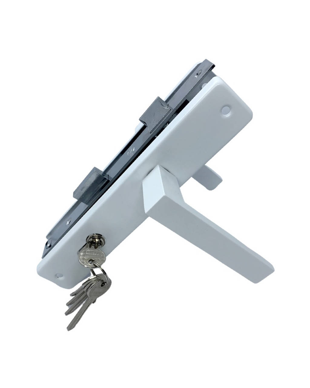 

Замок для калитки (ворот) с ручками узкий в профильную трубу белый