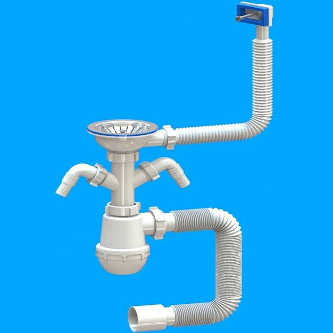 

Сифон (MSM-02) для мойки с двумя отводами выпуск 3 1/2" Santehplast, Белый