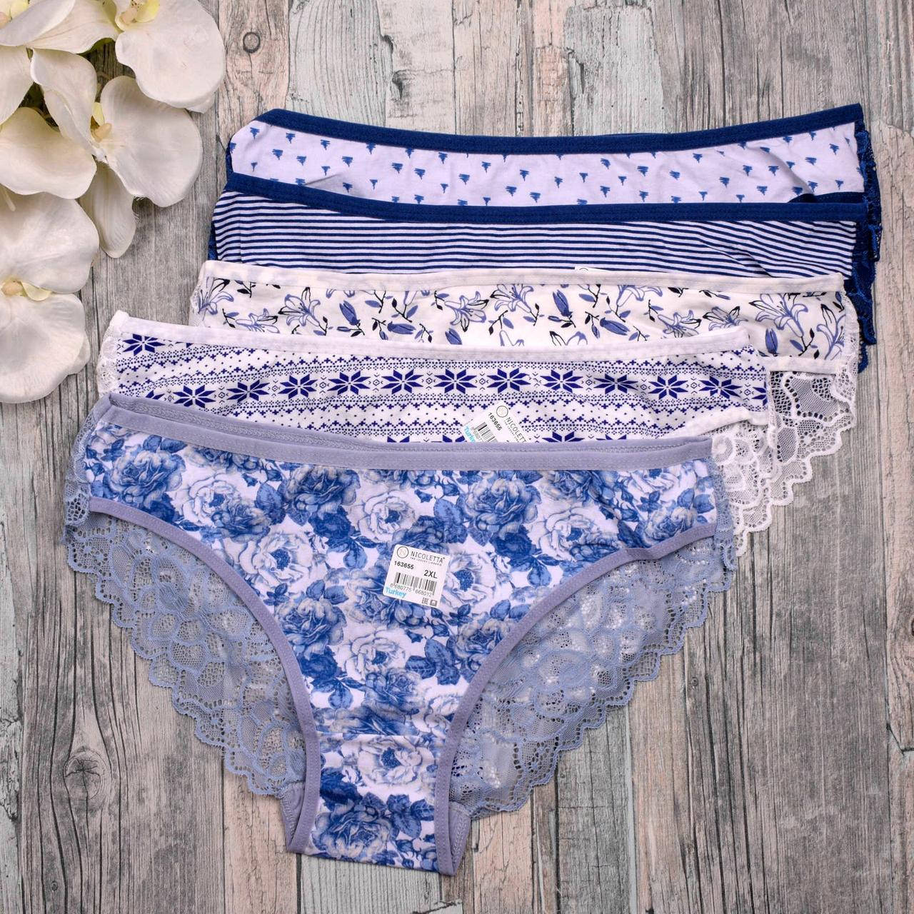 

Трусики женские с кружевом Nicoletta 163655 4XL. 52-54. Упаковка 5 шт. Турция.