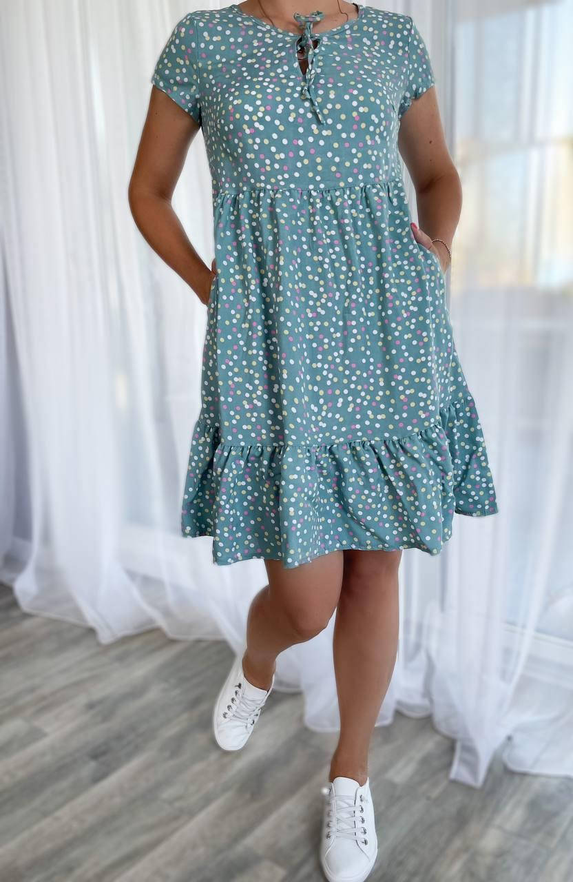 

Мятное свободное летнее платье из штапеля