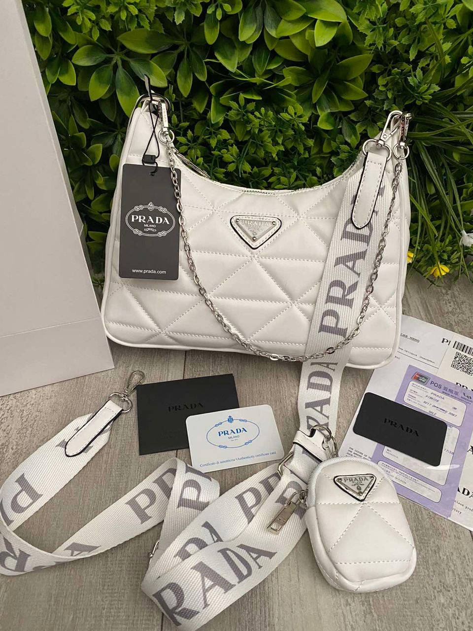 

Модная женская белая стеганая сумка Prada Прада 2 в 1, Белый