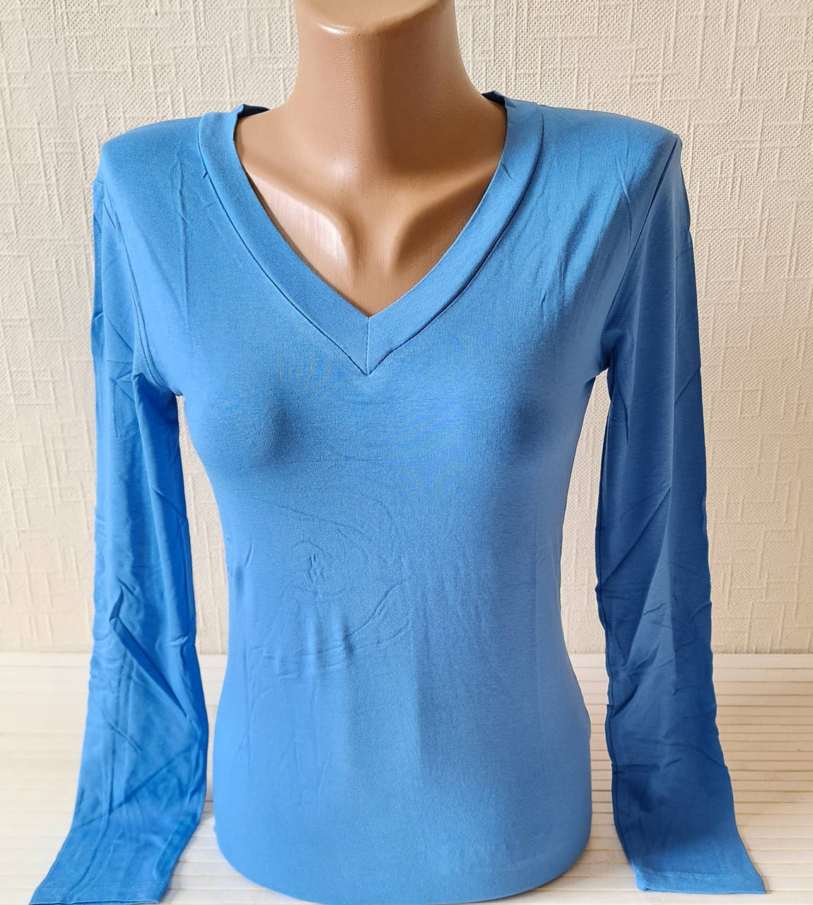 

Лонгслив женский, футболка с длинным рукавом вискоза, джинс, Голубой