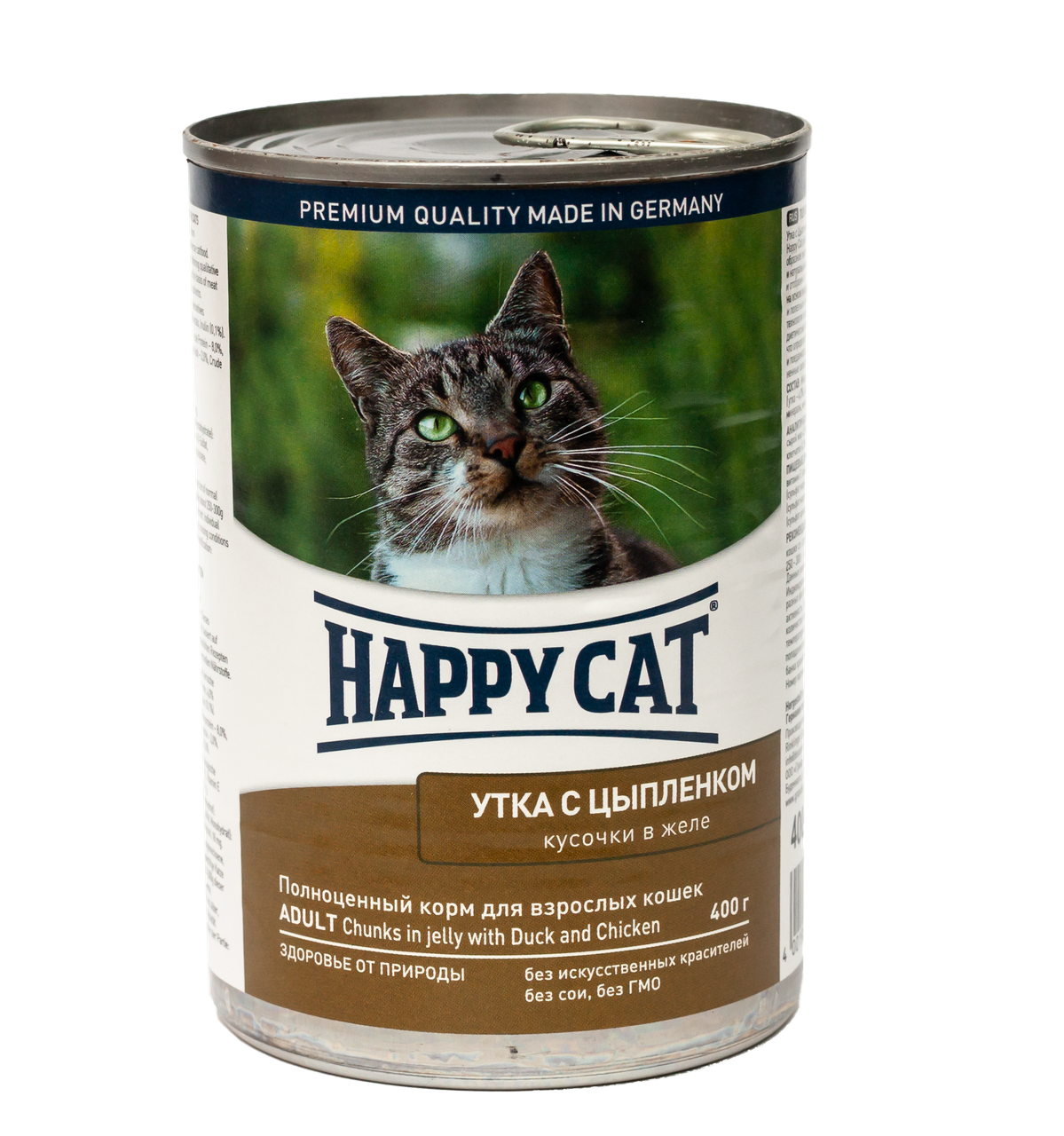 

Вологий корм Happy Cat Ente & Huhn Gelee для котів шматочки в желе з качкою та курчам, 0,4 кг