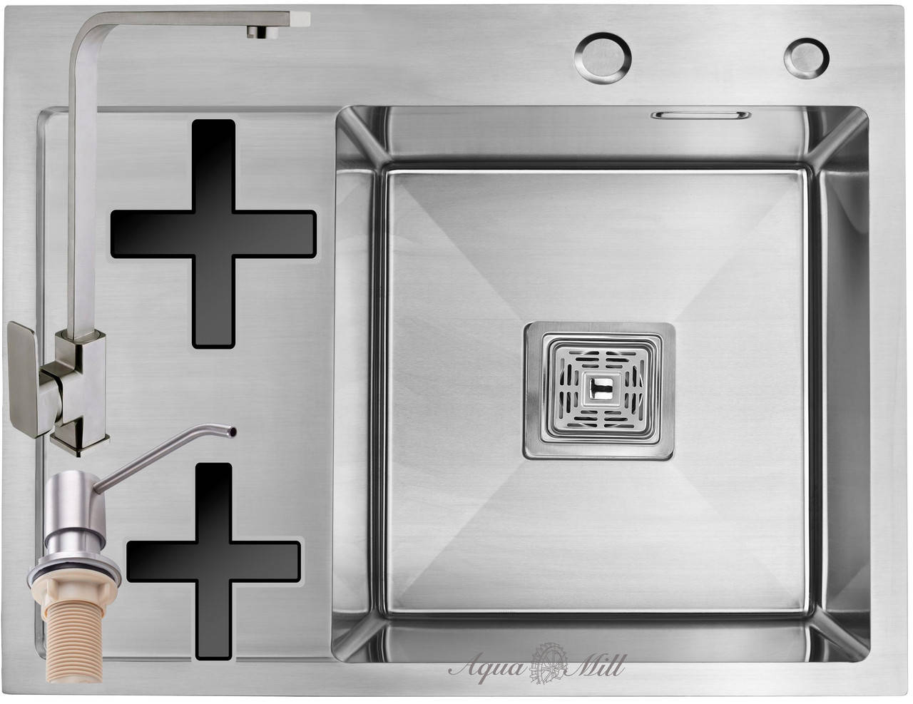 

Мойка из нержавейки AQUAMILL KUBUS AK6550 (R) + Смеситель + Дозатор