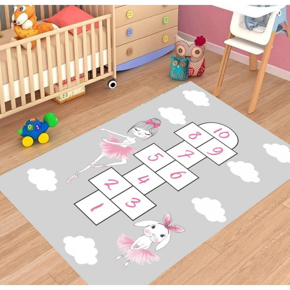 

Плюшевый утепленный детский коврик " Классики и зайка-балерина" серый