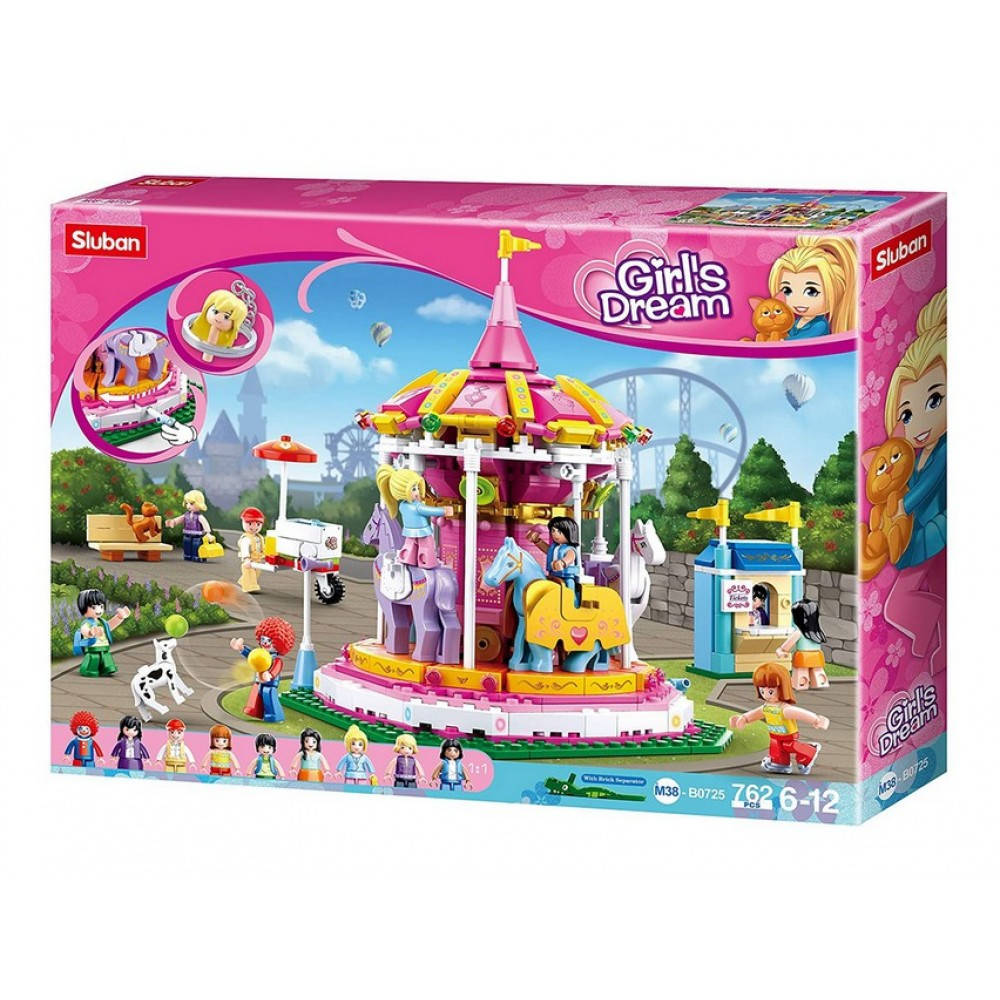 

Конструктор карусель, парк развлечений, Sluban Girl's Dream M38-B0725, 762 детали, Разные цвета
