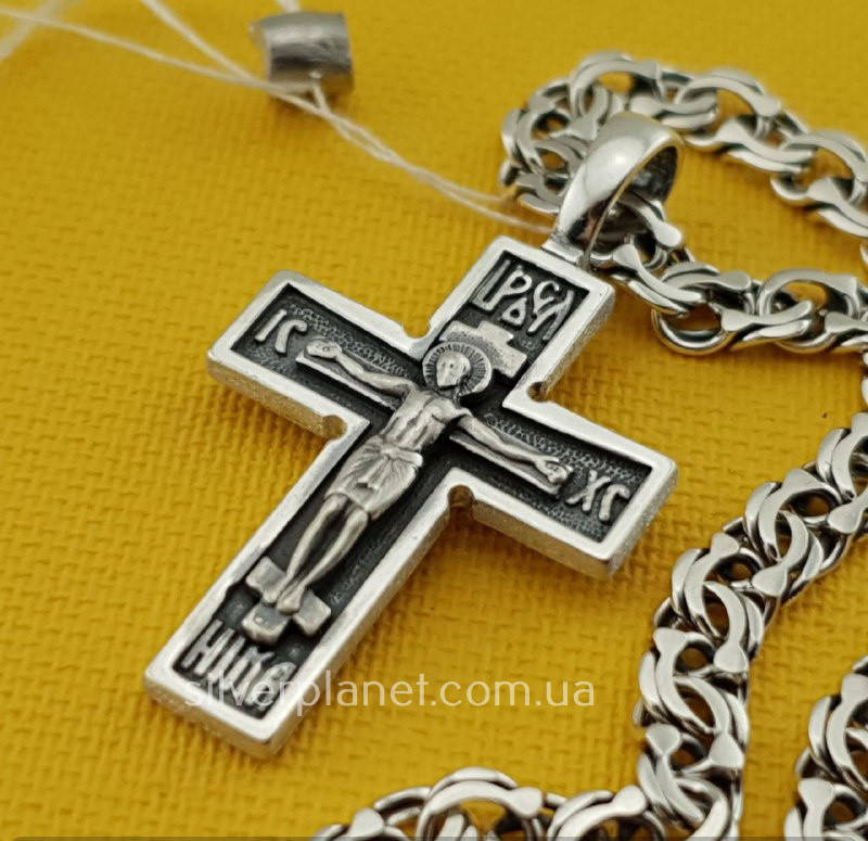 

Комплект! Серебряная цепочка с крестиком. Мужская цепь на шею с кулоном. Серебро 925