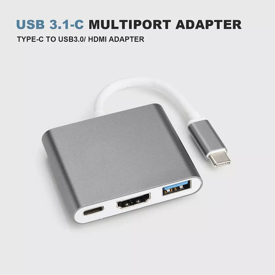 

Кабель-переходник USB Type-C - HDMI/USB Multiport Adapter для MacBook, Серый
